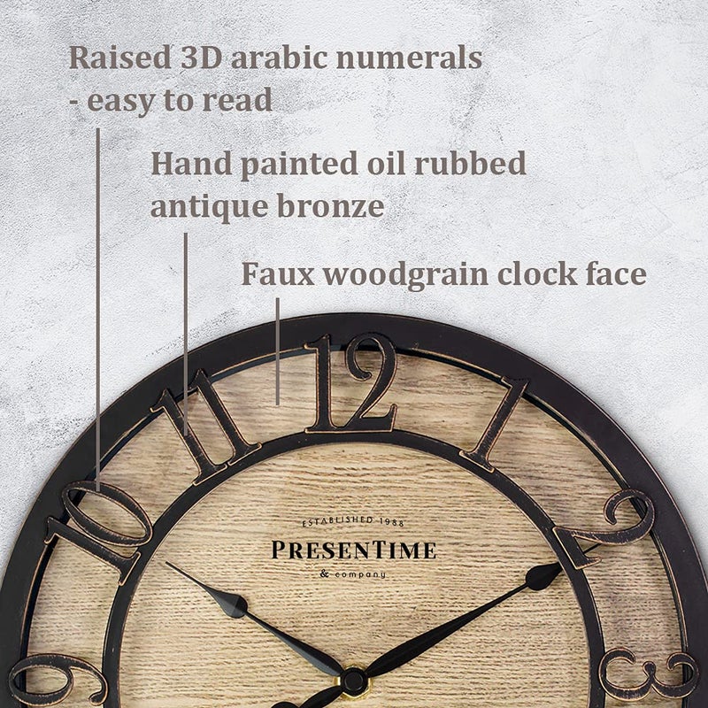 Presentime & Co 10" Farmhouse Series Wall Clock, Cottage Style, Vintage Design, Oil Rubbed Bronze - Image 3